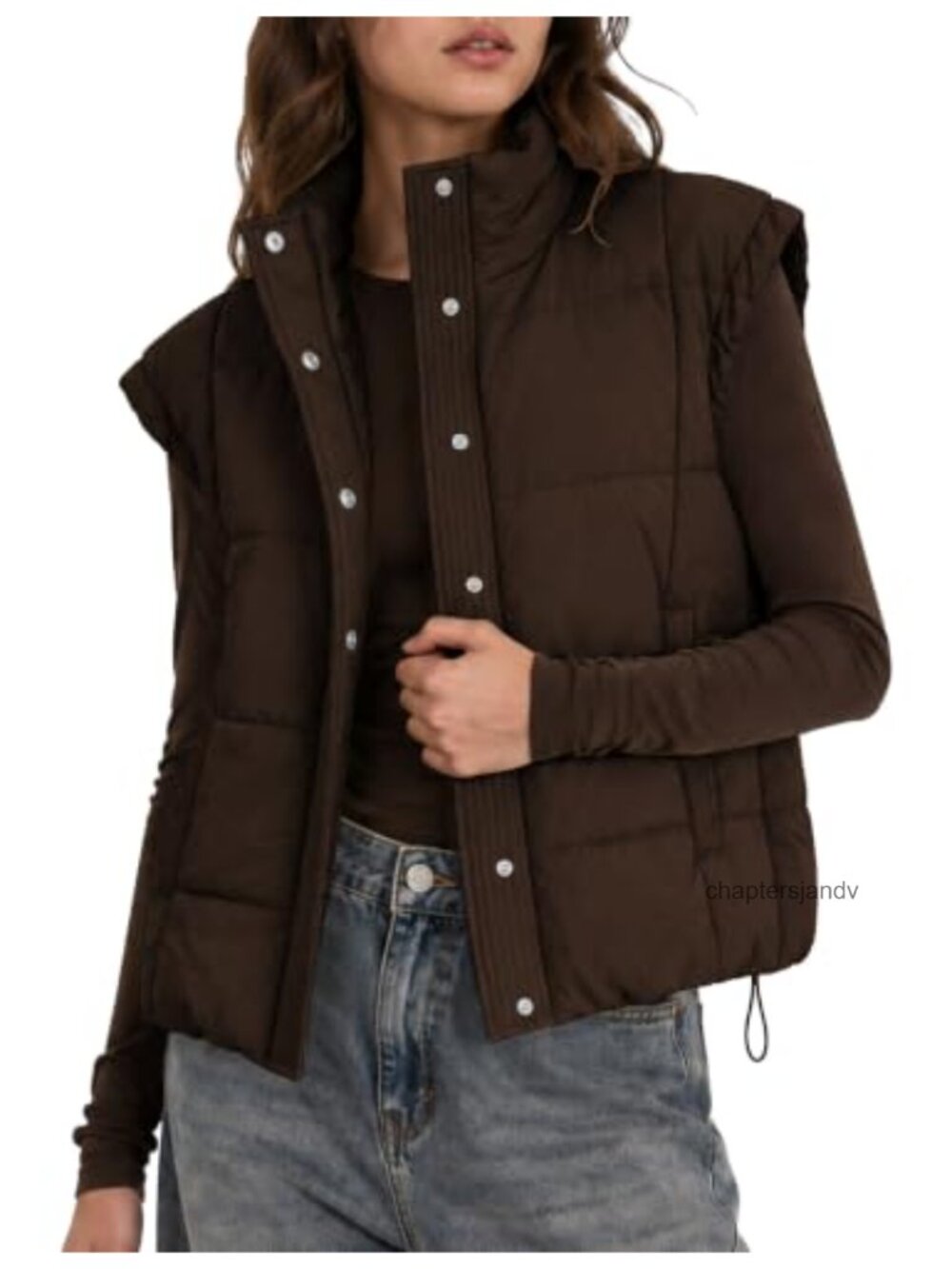 Women's Lightweight Cropped Padded Puffer Vest Stand Collar Snap Button
